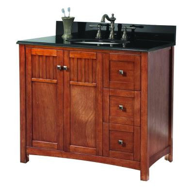 Knoxville 37 in. W x 22 in. D Vanity in Nutmeg with Granite Vanity Top in Black