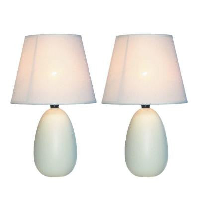 9.45 in. Off White Mini Egg Oval Ceramic Table Lamp 2 Pack Set