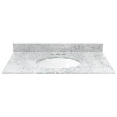 37 in. Marble Vanity Top in White Carrara with White Basin