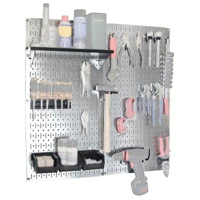 32 in. x 32 in. Shiny Metallic Galvanized Steel Pegboard Utility Tool Storage Kit with Black Accessories