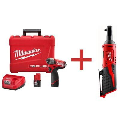 M12 FUEL 12-Volt Lithium-Ion Brushless 1/4 in. Cordless Impact Wrench Kit with M12 1/4 in. Cordless Ratchet (Tool-Only)