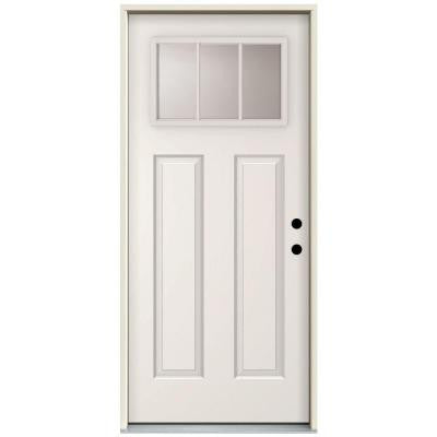 32 in. x 80 in. 3 Lite Left-Hand Inswing Primed White Steel Prehung Front Door with 4 in. Wall