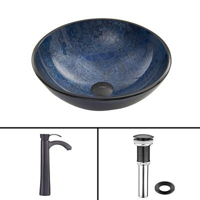 Glass Vessel Sink in Indigo Eclipse with Otis Faucet Set in Matte Black
