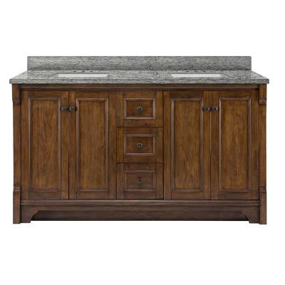 Creedmoor 61 in. W x 22 in. D Vanity in Walnut with Granite Vanity Top in Santa Cecilia with White Basins