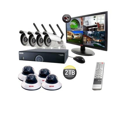 16-Channel 2TB DVR Surveillance System with 4 Wireless Bullet Cameras, 4 Wired Dome Cameras and Monitor