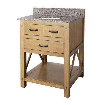 Avondale 25 in. Vanity in Weathered Pine with Granite Vanity Top in Napoli