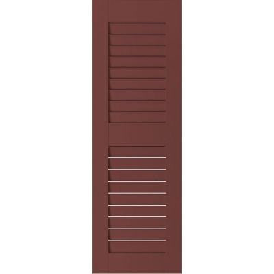 18 in. x 66 in. Exterior Real Wood Western Red Cedar Louvered Shutters Pair Cottage Red