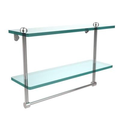 16 in. W 2-Tiered Glass Shelf with Integrated Towel Bar in Polished Chrome
