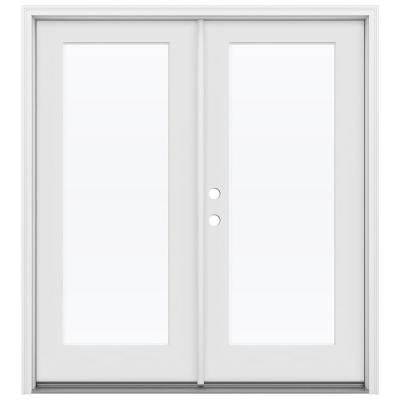 64 in. x 80 in. Smooth Pro Full Lite Primed White Double Fiberglass Prehung Front Door