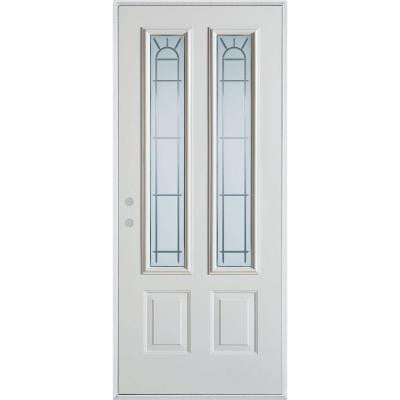 32 in. x 80 in. V-Groove 2 Lite 2-Panel Prefinished White Right-Hand Inswing Steel Prehung Front Door