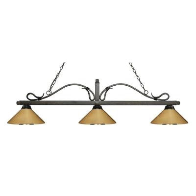 Matic 3-Light Golden Bronze Island Light with Polished Brass Shades