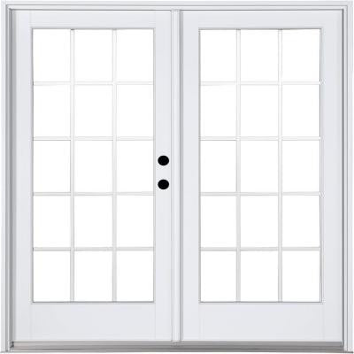 59-1/4 in. x 79-1/2 in. Composite White Left-Hand Inswing Hinged Patio Door with 15 Lite Internal Grilles Between Glass