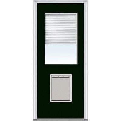 32 in. x 80 in. Classic Clear Glass RLB 1/2 Lite Painted Builder's Choice Steel Prehung Front Door with Large Pet Door