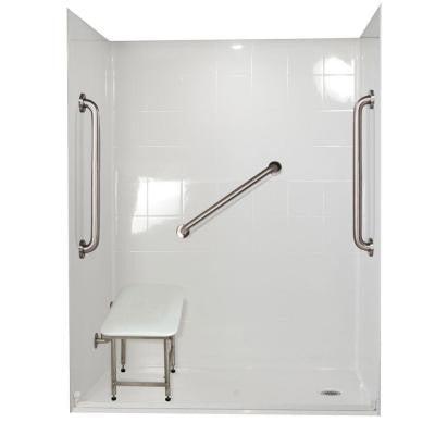Standard Plus 24 31 in. x 60 in. x 77-1/2 in. Barrier Free Roll-In Shower Kit in White with Right Drain