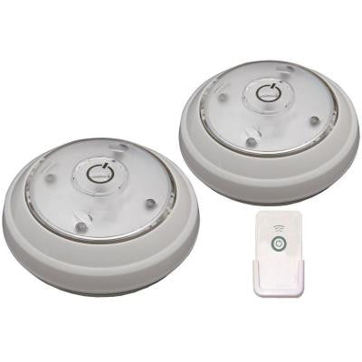 LED White Puck Light with Remote (2-Pack)