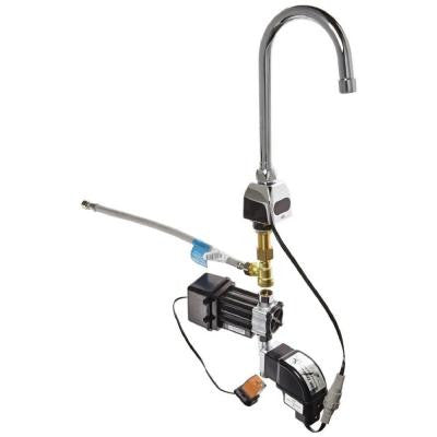 Battery-Powered Sensor Gooseneck Touchless Lavatory Faucet with Mixing Valve in Polished Chrome