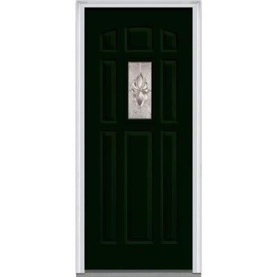 36 in. x 80 in. Heirloom Master Decorative Glass 1/4 Lite Painted Fiberglass Smooth Prehung Front Door