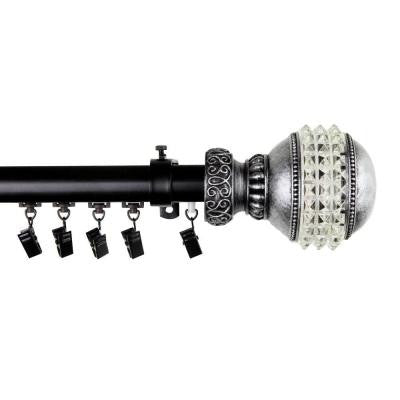 28 in. - 48 in. Telescoping Traverse Curtain Rod Kit in Black with Gemstone Finial