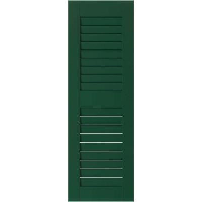 12 in. x 44 in. Exterior Real Wood Pine Open Louvered Shutters Pair Chrome Green
