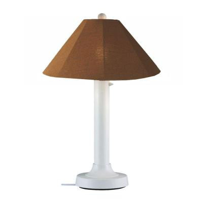 Catalina 34 in. Outdoor White Table Lamp with Teak Shade
