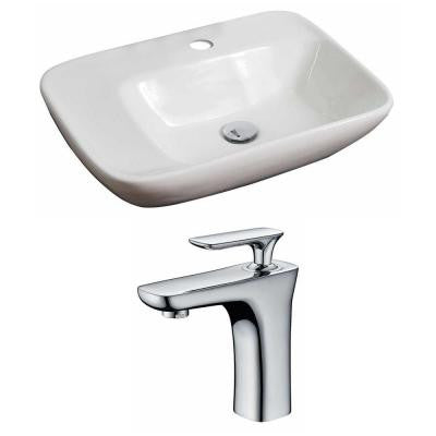 Rectangle Vessel Sink Set in White with Single Hole cUPC Faucet