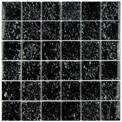 Stark Crackle Black 11-3/4 in. x 11-3/4 in. x 8 mm Glass Mosaic Tile
