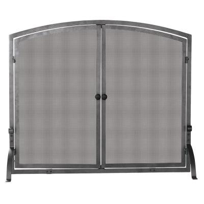 Olde World Iron Single-Panel Fireplace Screen with Doors, Medium