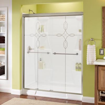 Lyndall 60 in. x 70 in. Semi-Framed Sliding Shower Door in Nickel with Tranquility Glass