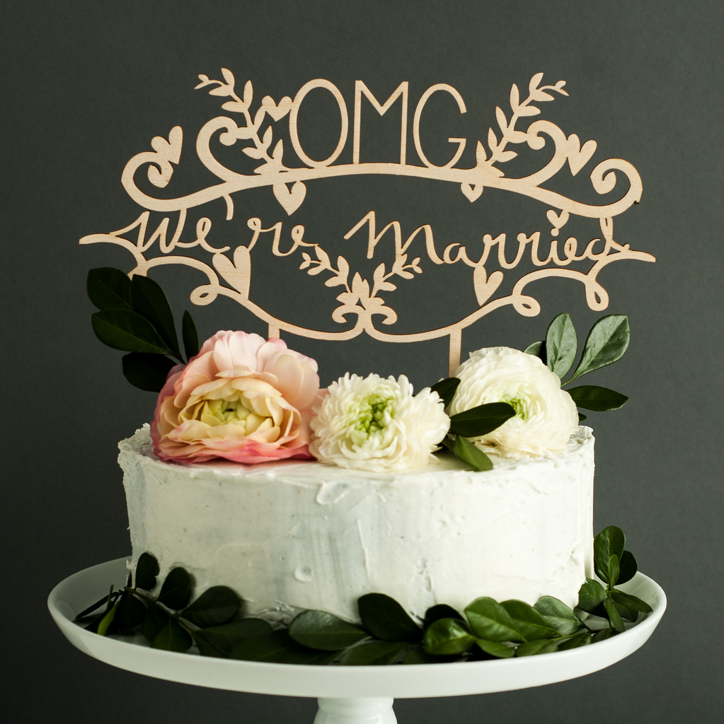 Laser-Cut Wedding Cake Topper - OMG We're Married | Light + Paper