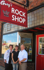 Gary and Dian Krause with Stacie Anthony, the new owner of Garys Rock Shop