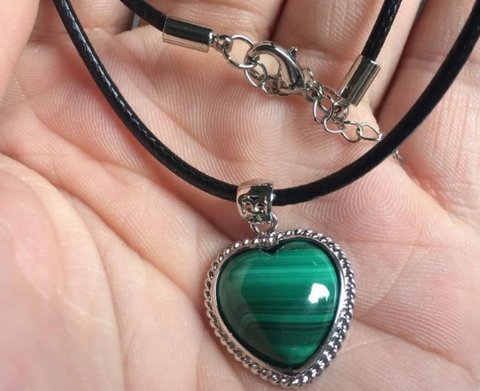 Natural Malachite Stone Pendant (Heart)