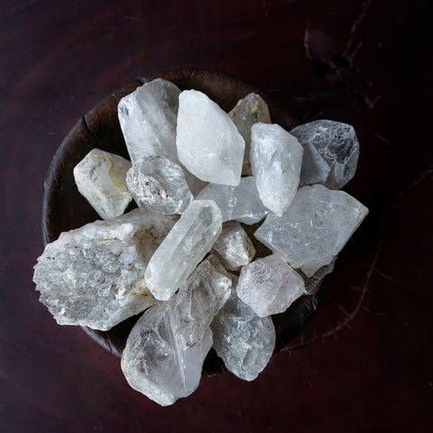 clear quartz in a bowl