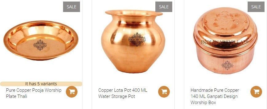 Copper Utensils Spiritual and Festive Items