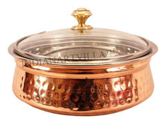 Steel Copper Serving Handi With Glass Lid