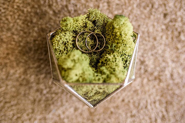 wedding ring box filled with moss