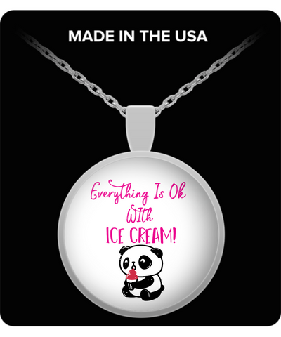 Everything Is Ok With Ice Cream Panda Bear Pendant Necklace