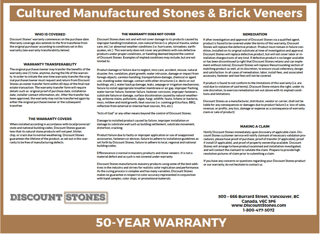 Discount Stones warranty documents