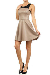 Dress Skater Faux Leather Matte Beige Mesh See Thru Sexy S M L Flare Circle New