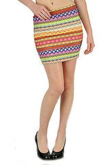 Skirt Mini S M L Ikat Colorful Pastel Zig Zag Embroidered Woven Summer Stretch