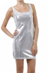 Dress S M L Cocktail Mini Club Black Sequin Sheath Sparkling Scoop Neck Party