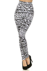 Leggings Tribal Aztec S M L High Waist New Long Pants Gray Black Stretch Knit