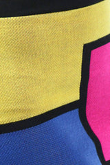 Skirt S M L Color Block Mini Stretch Knit Mod Pink Yellow Blue Sexy New Square
