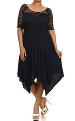 Plus Dress Size 3/4 Lace Sleeve Asymmetrical Sexy 1X 2X 3X Women New Casual