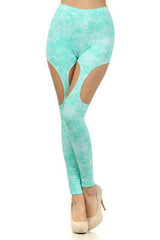 Leggings S M L Garter Cut Out Coral Mint Splatter Skinny Pants Stretch New Long