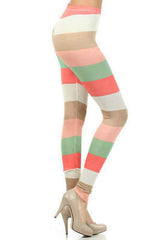 S M L Leggings Stripe Colorblock High Waist Soft Stretch Skinny Pants Spring New