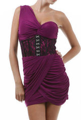 Dress One Shoulder Cocktail Corset Lace Jersey Shore Snooki Mini Charcoal S M L