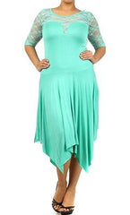 Plus Dress Size 3/4 Lace Sleeve Asymmetrical Sexy 1X 2X 3X Women New Casual