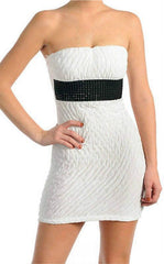 Dress Club Sexy White S M L Mini Stretch Crinkle Texture Sparkle Belt New