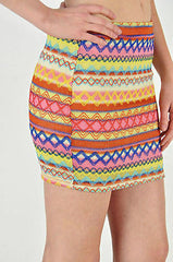 Skirt Mini S M L Ikat Colorful Pastel Zig Zag Embroidered Woven Summer Stretch