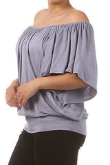 Plus Top Off Shoulder Size Solid Ruched 1X 2X 3X New Sexy Women Casual